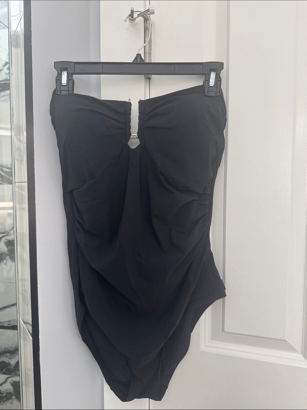 SHAN Black Strapless Ruched One-Piece with Center Accent